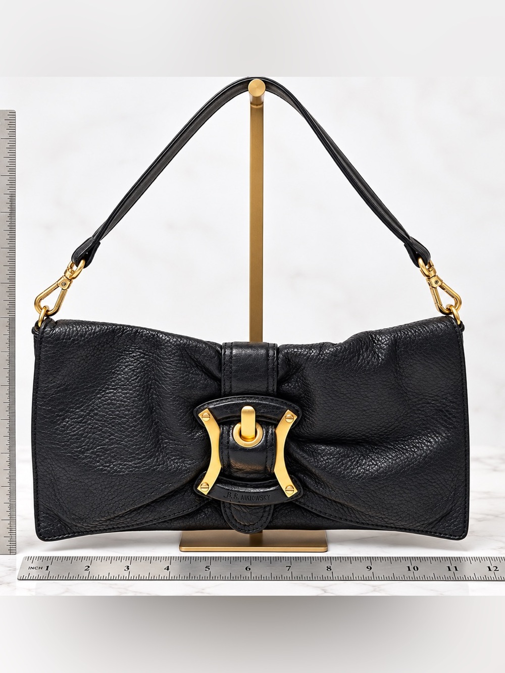 b. makowsky Black Leather Clutch with Gold-Tone Accent